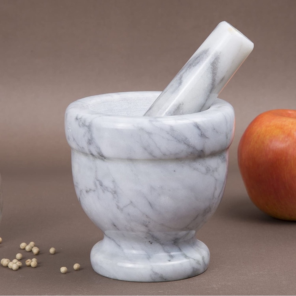 Natural Marble Mortar & Pestle  for Grinding Spices, Herbs or Making Guacamole